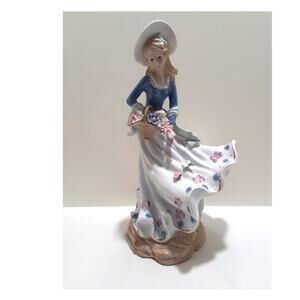 Vintage Porcelain Figurine Woman Holding Flower Basket